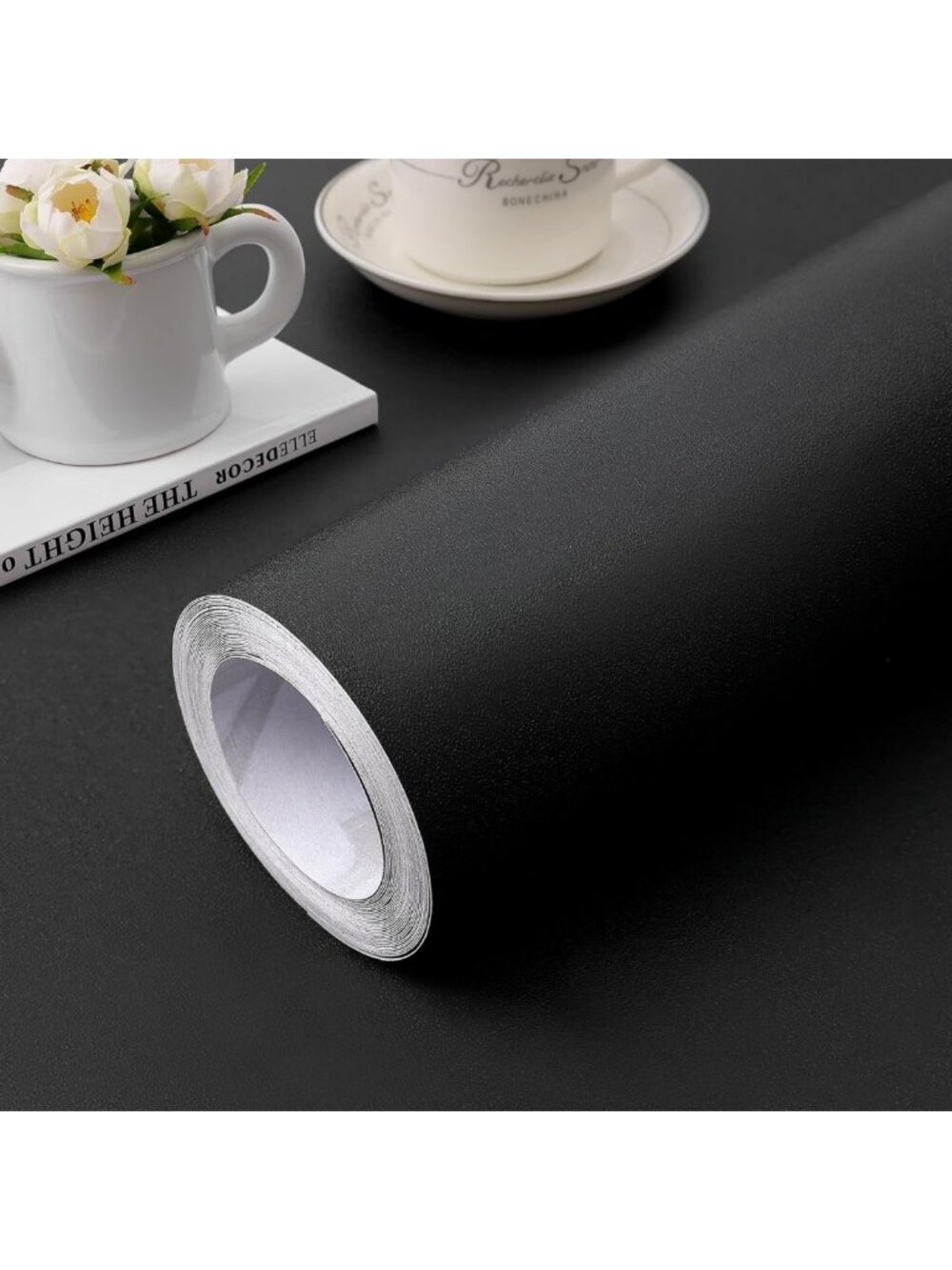 Solid Black Contact Paper - 15.7"x984.2" Peel & Stick Wallpaper for Home Decor